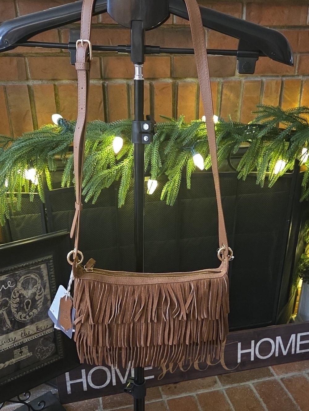 NWT Haute Hippie Suede Fringe Crossbody Bag Chestnut Brown Women's Shoulder Bag